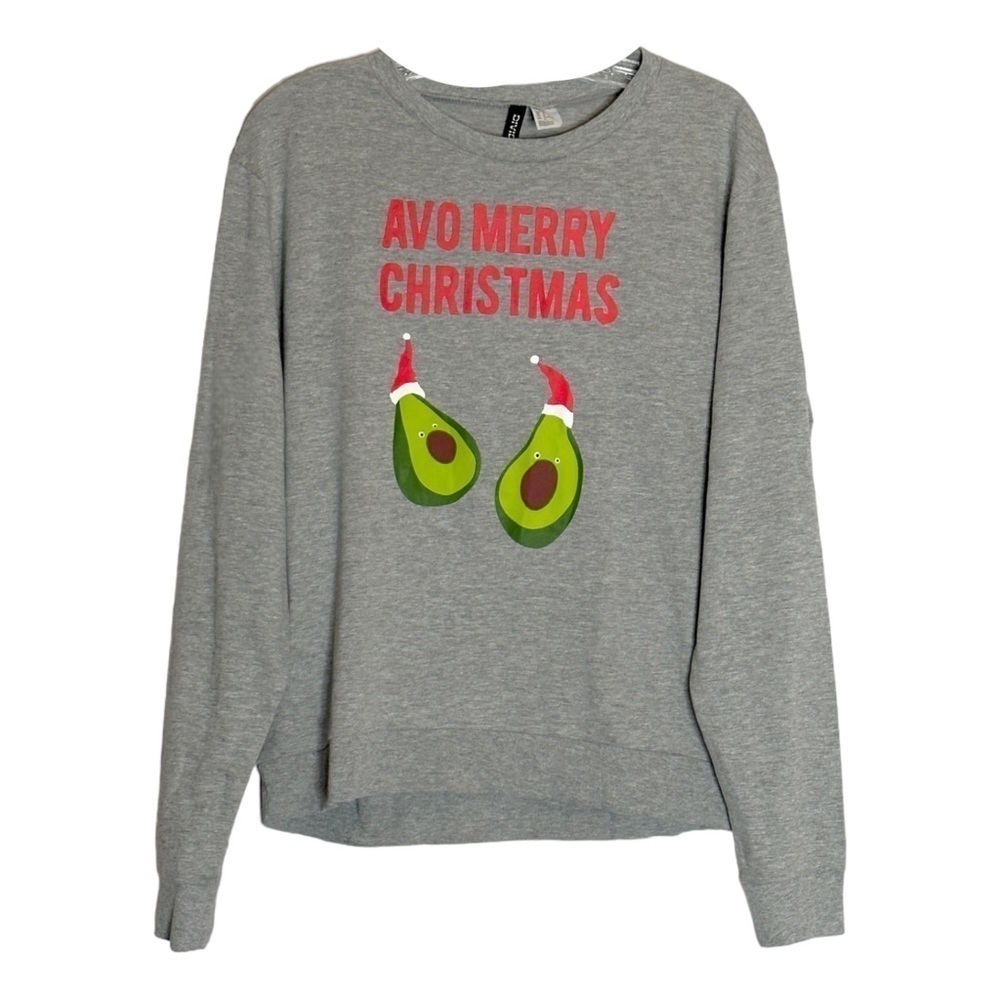 🌺 Divided H&M Mens Christmas Graphic Tee Long Sleeve NWOT Heather Gray Size M